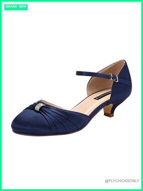 Satin Kitten Heel Wedding Shoes Ankle Strap Rhinestone Pumps